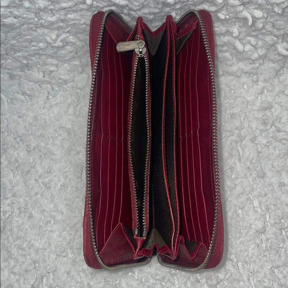 Christian Dior Voyageur Cannage Quilted Lady Dior Leather Zip Long Wallet in Red